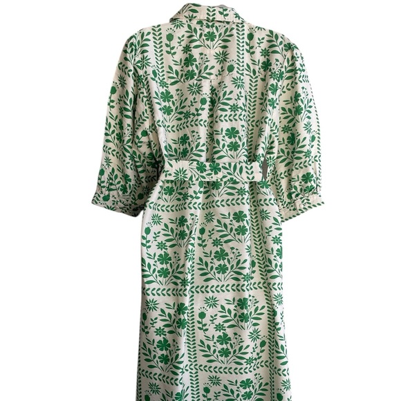 Umgee Floral Print Button-Front Midi Dress Green Cream 3/4 Sleeves Pockets Large - Picture 7 of 7